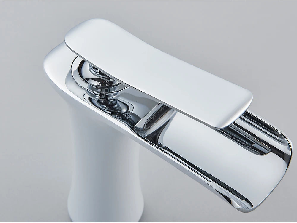 White Basin Faucet Waterfall Spout Bathroom Mixer Tap