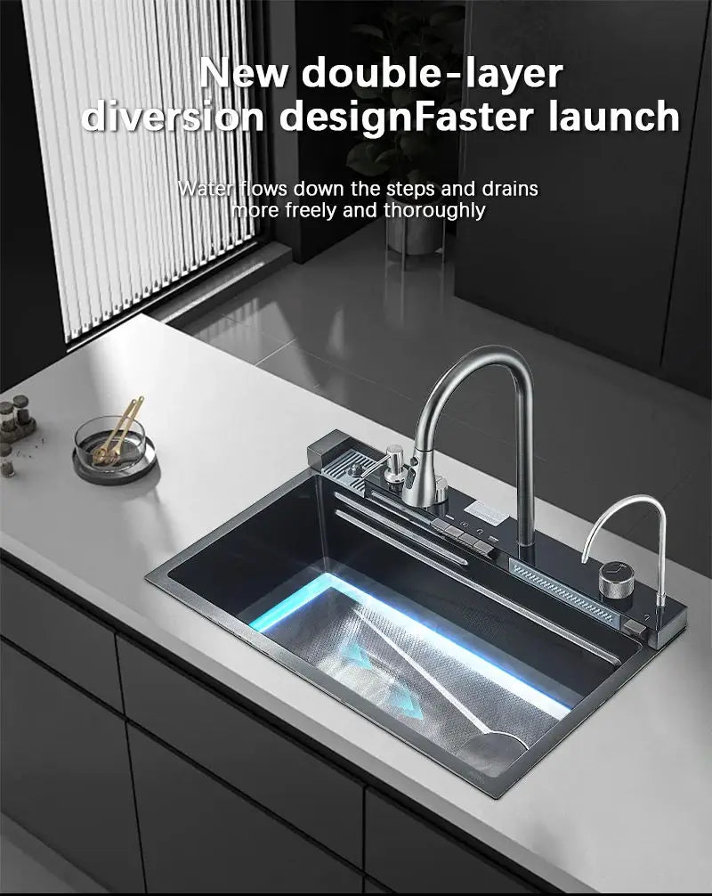 304 Stainless Steel Waterfall Sink Large Slot Integrated