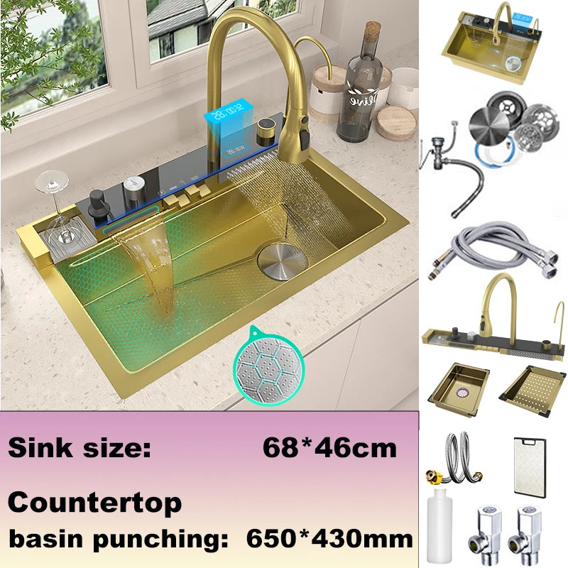 Gold Stainless Steel Sink Scratch Wear Resistant Wash