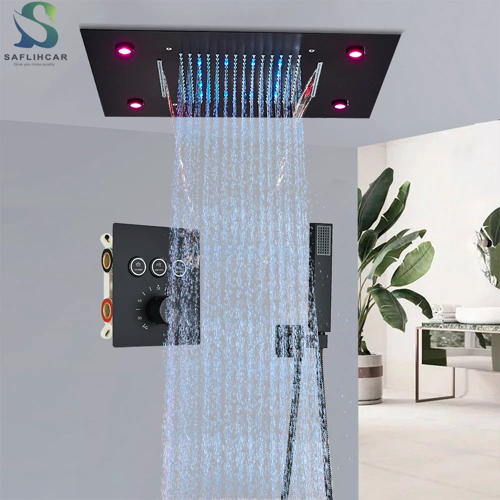 Black Embedded Ceiling Shower Head Intelligent Remote Control