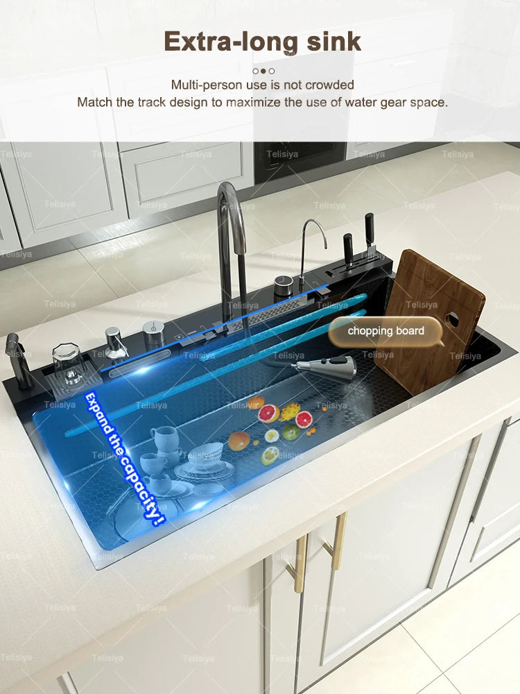 Various Waterfall Sink Stainless Steel Large Slot Digital