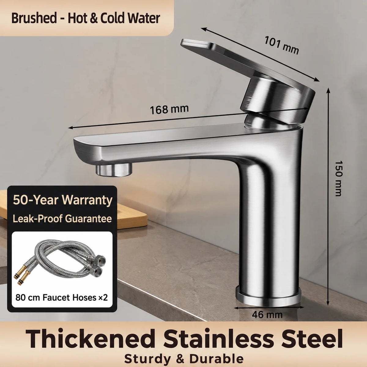 304 Stainless Steel Bathroom Sink Faucet Cold Mixer