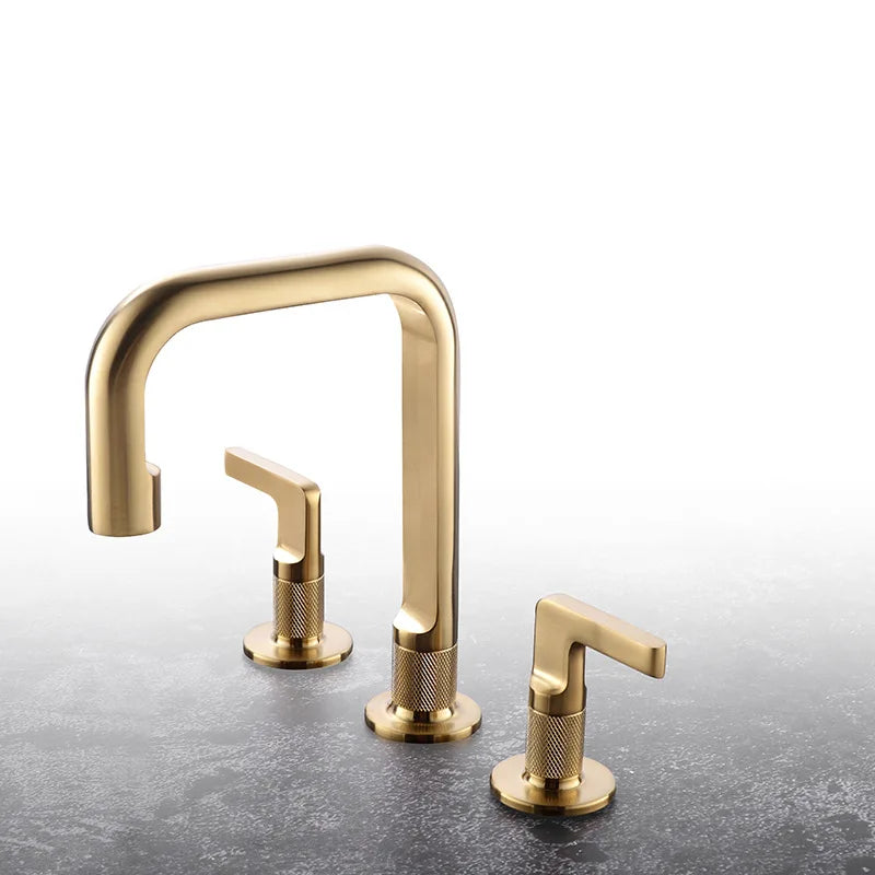 Brushed Rose Gold Widespread Basin Faucet Total Brass