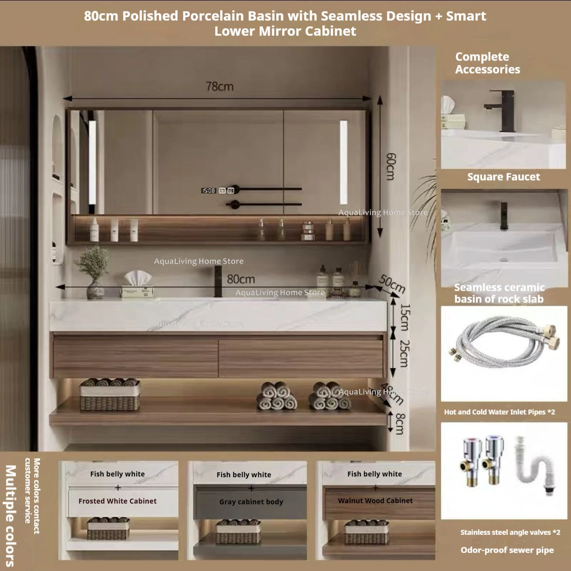 Luxury Rock Plate Bathroom Cabinets Intelligent Mirror Wash