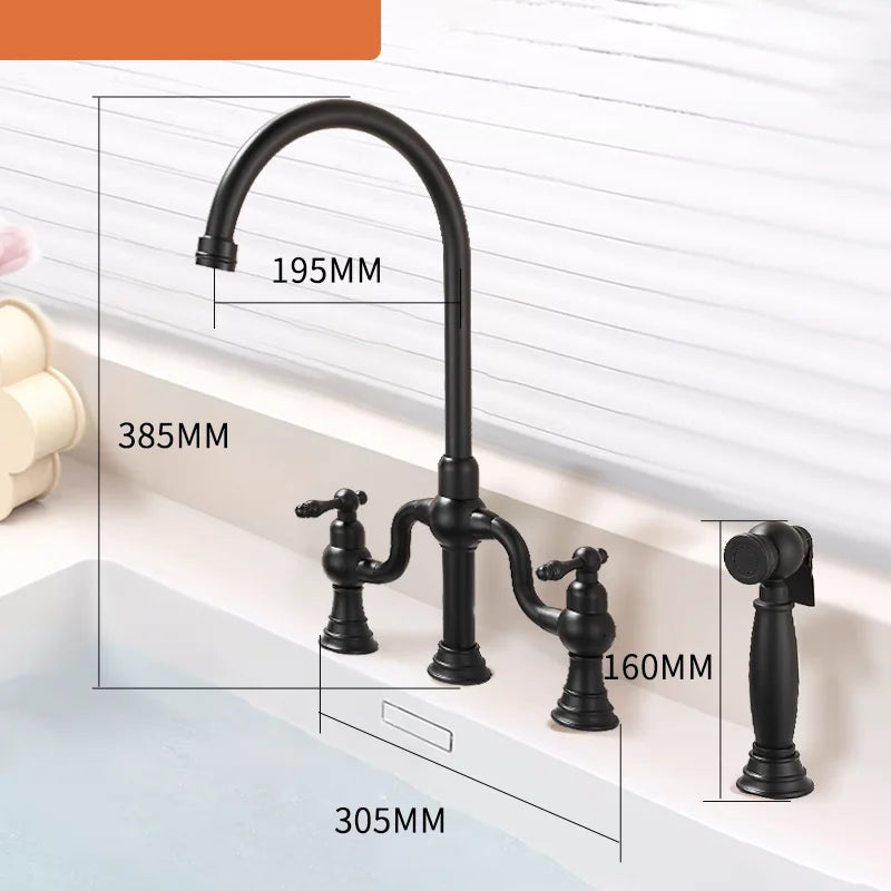 Vintage Bridge Antique Faucet Basin Solid Brass Double-Handle