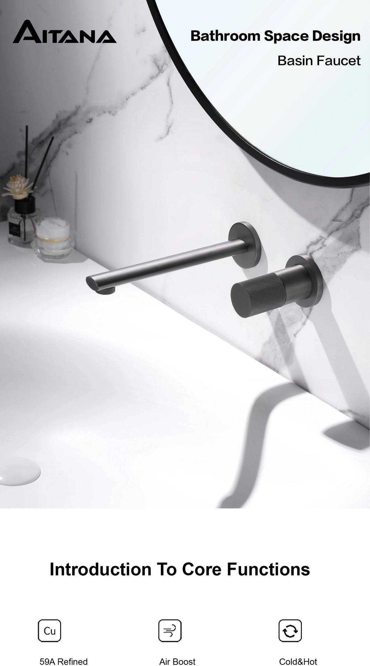 Luxruy Rose Gold Brass Wall-Embedded Bathroom Faucet 2hole