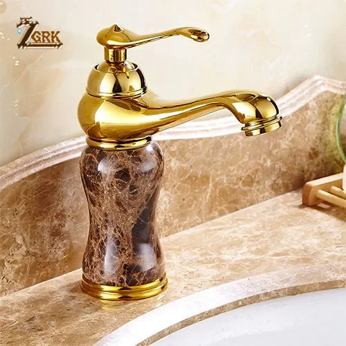 Luxury Golden Faucet Coffee Color Marble Bathroom Sink