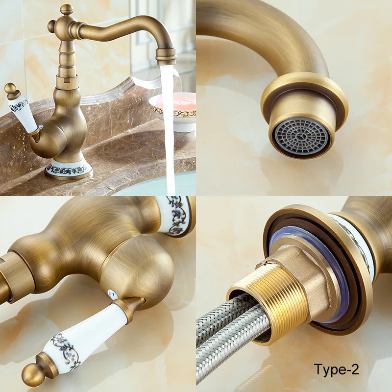 Bathroom Sink Faucet Antique Bronze 360 Degree Turn