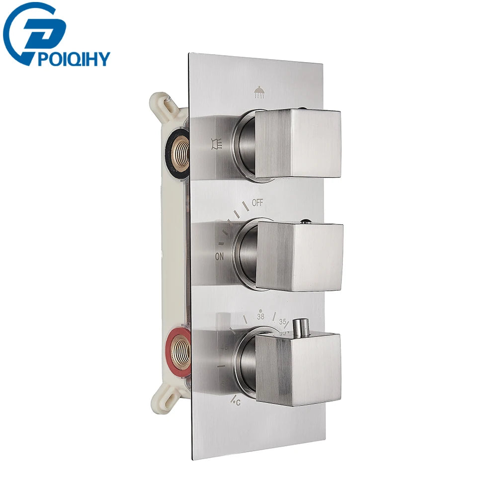 Brushed Gold Thermostatic Shower Mixer Valve Brass 3-Ways