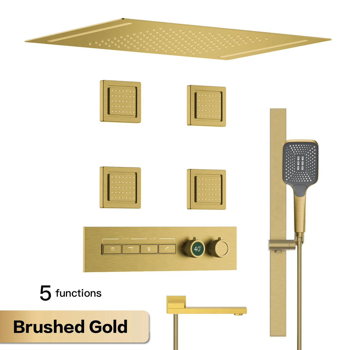Luxury Gun Grey Brass Thermostatic Shower System Ceiling-Embedded