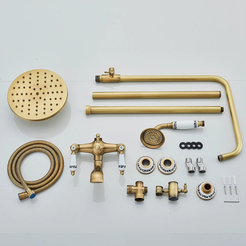 Retro Shower System Antique Brass Rainfall Shower Handheld