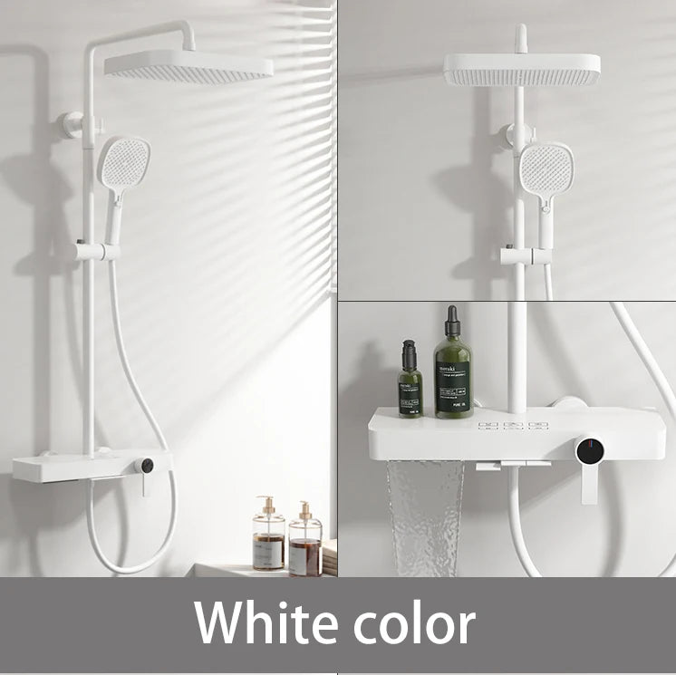 Brushed Gold Piao Bathroom Shower System Brass Waterfall