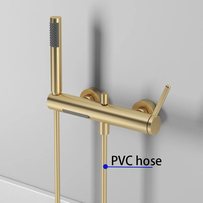 Brushed Gold Bathroom Shower Faucet Wall Mounted Waterfall