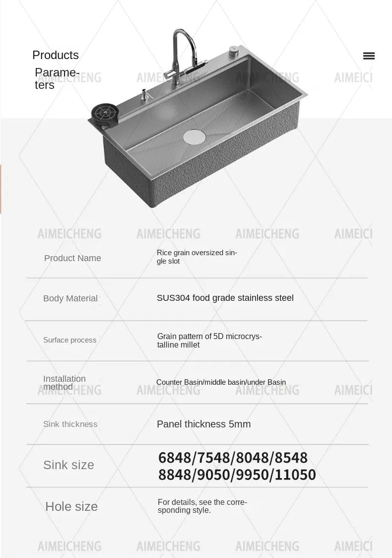 Digital Display Fly Rain Waterfall Large Sink 304