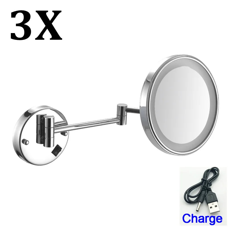 Rechargeable Led Folding Bathroom Makeup Mirror Wall Mounted
