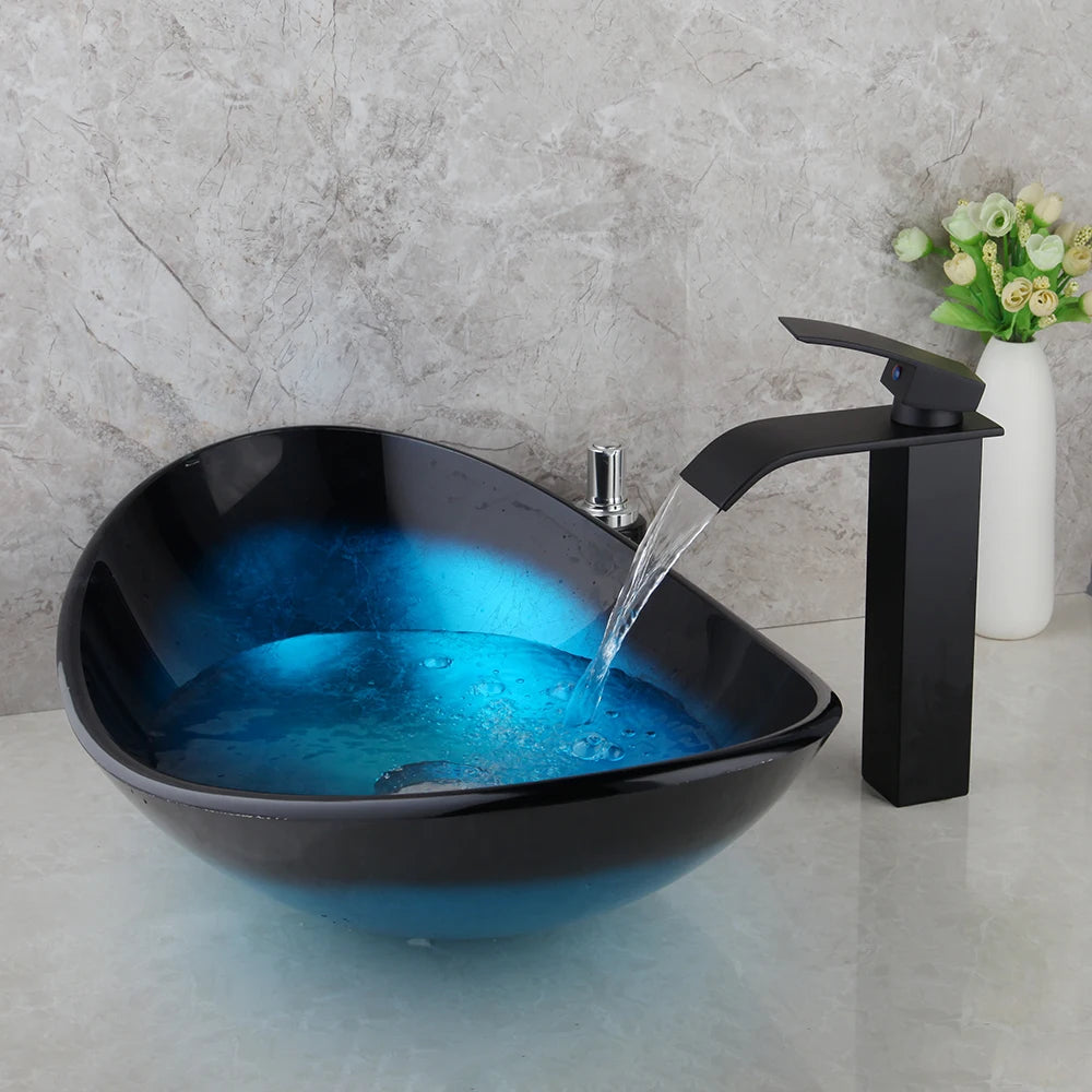 Ouio Tempered Glass Hand Paint Waterfall Spout Basin
