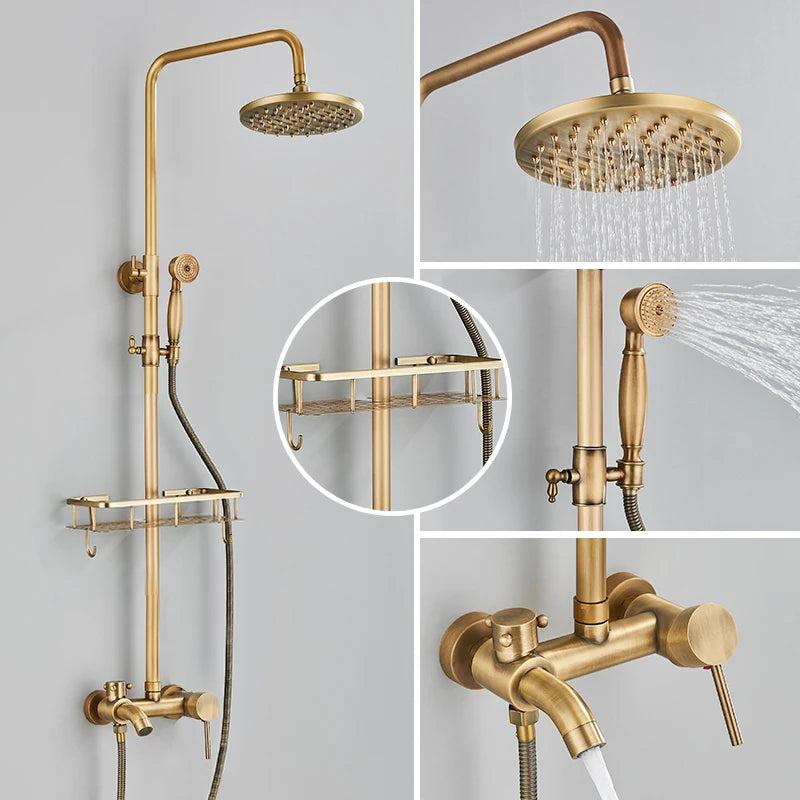 Quyanre Antique Brass Shower Faucets Wall Mount Antique