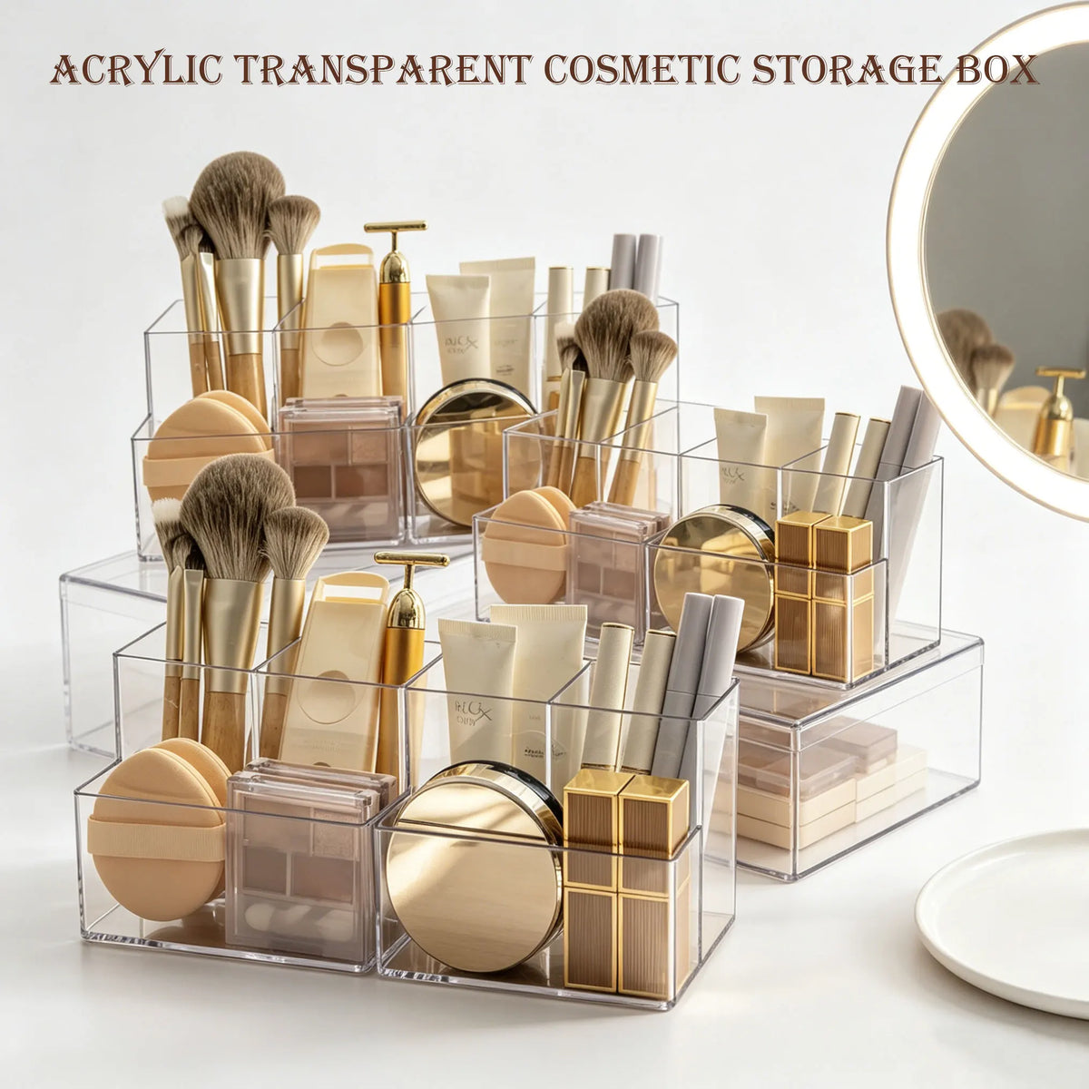 1/2pc Transparent Makeup Storage Box Acrylic Mirror Cabinet