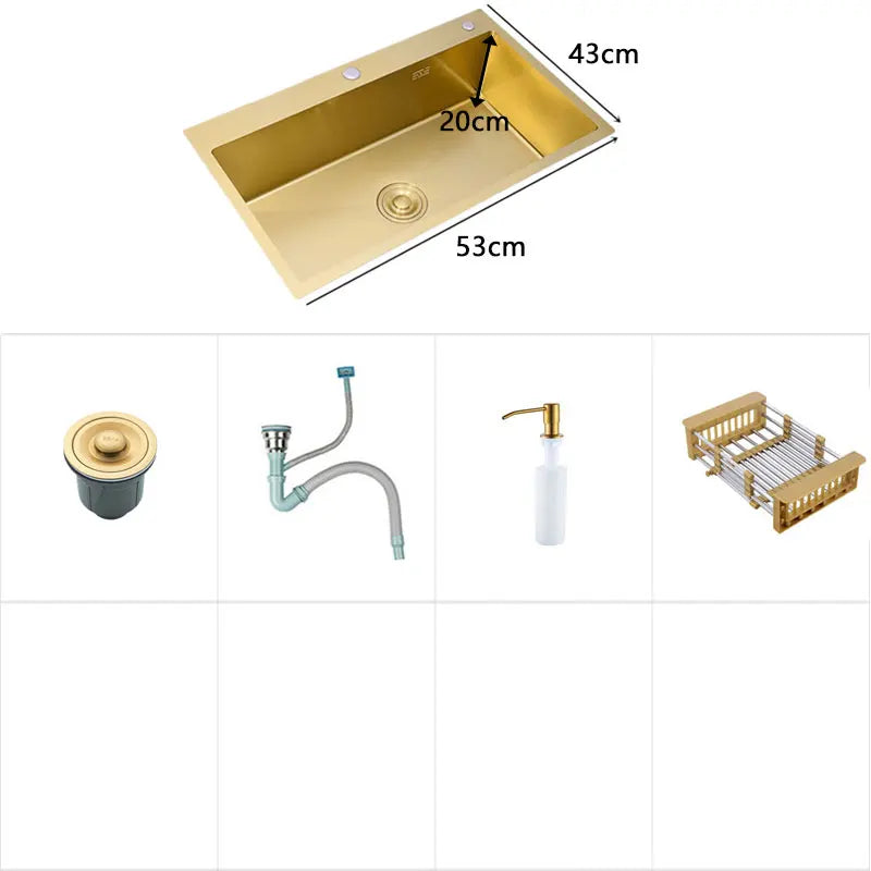 Gold Kitchens Sink Nano Handmade 304 Stainless Steel