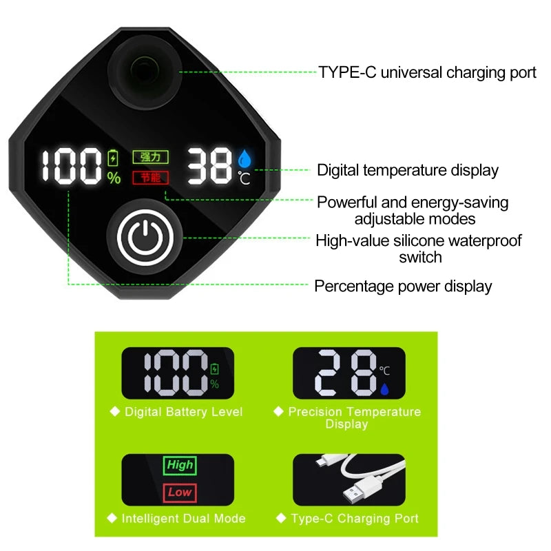 Camping Shower Equipment 6000mah Rechargeable Led Display Screen