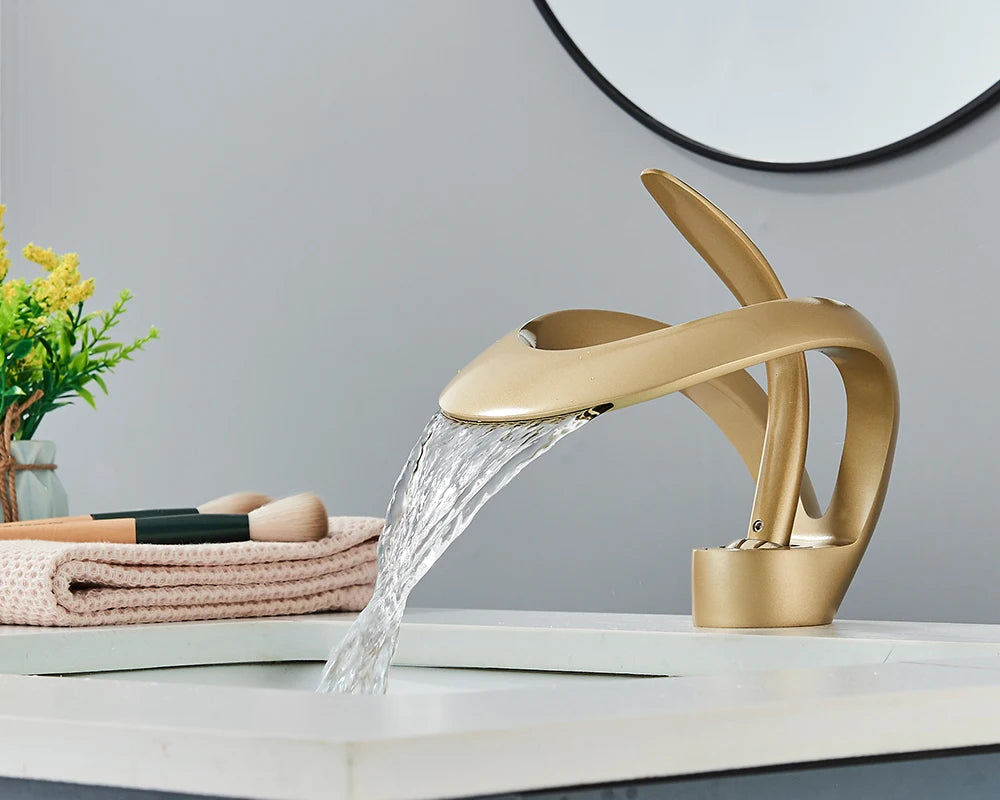 Rozin Luxury Black Basin Faucet Grey Bathroom Waterfall
