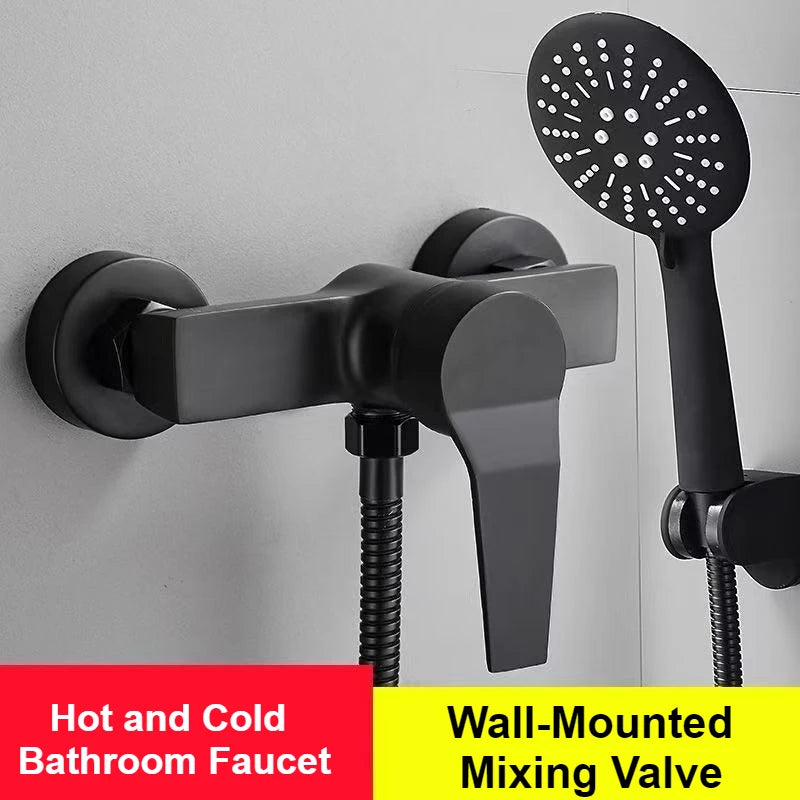 Black Bathroom Shower Faucet Wall-Mounted Mixer Valve Handle
