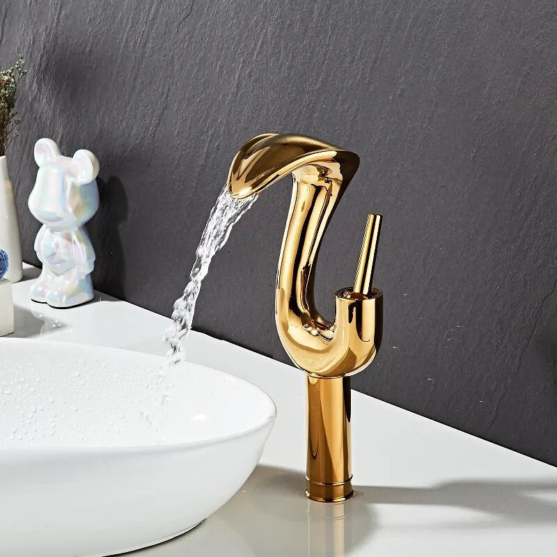 Tuqiu Black Bathroom Faucet Brass Gold Basin Faucet