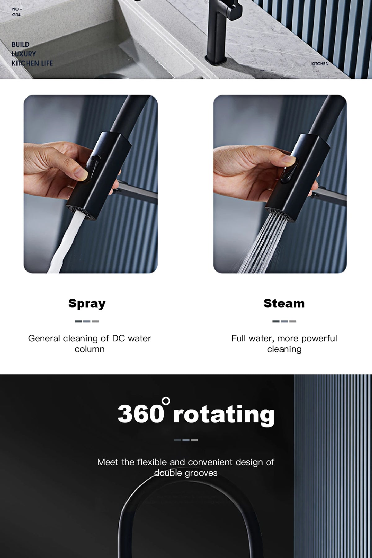 High End Black Brass Faucet Magnetic Suction Design