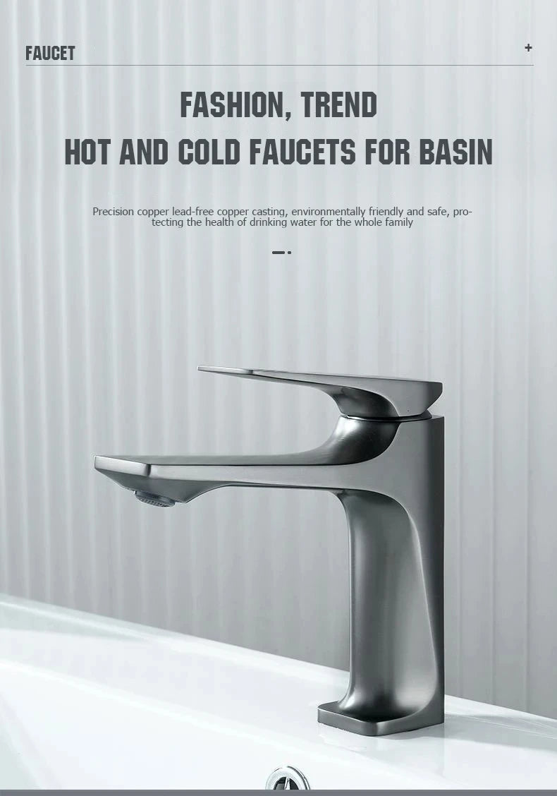 Brass Core Modern Bathroom Sink Faucet Handle Deck