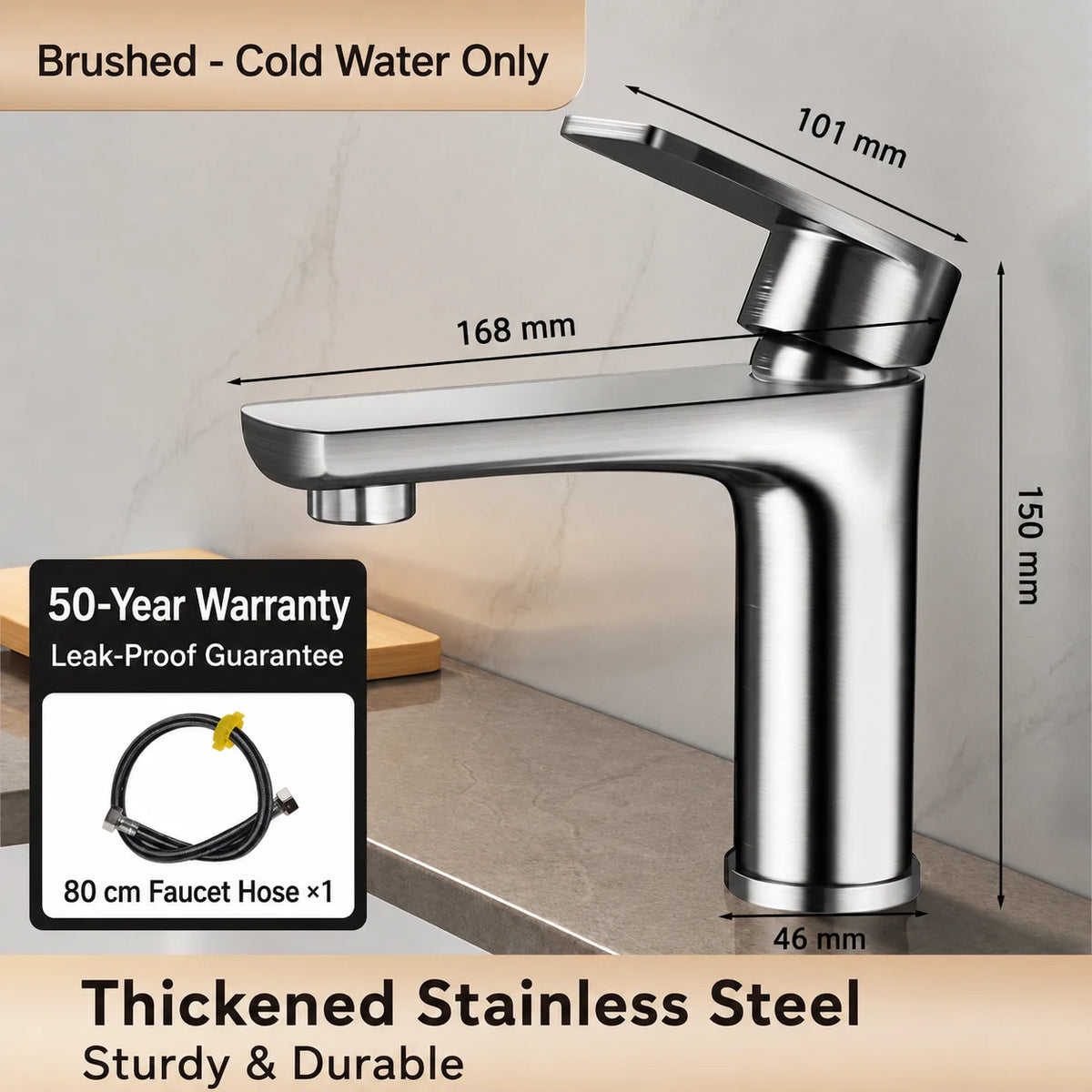 304 Stainless Steel Bathroom Sink Faucet Cold Mixer