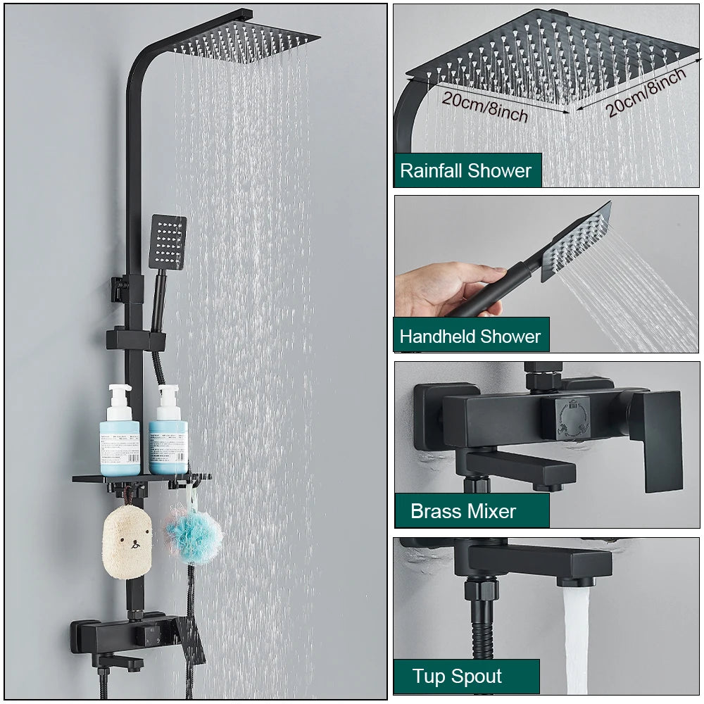 Shower Faucet Rainfall 3/4-Ways Bathtub Tap Bathroom Shelf
