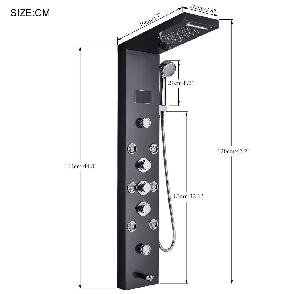 Led Shower Panel Waterfall Rain Temperature Digital Display
