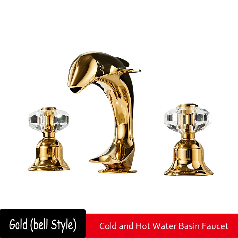 3pcs Golden Bathroom Basin Faucet Crystal Handle Widespread