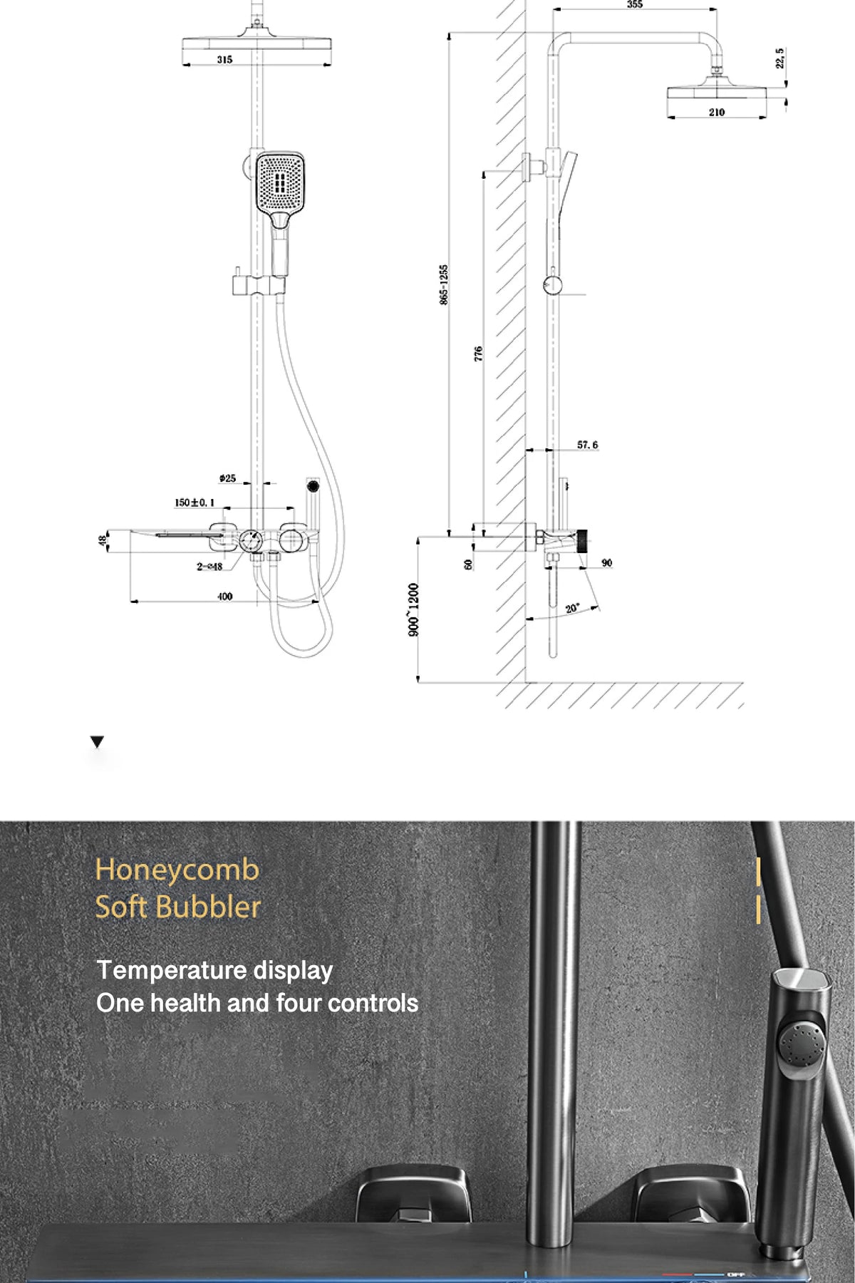 Luxury Gun Gray Brass Bathroom Shower System Digital