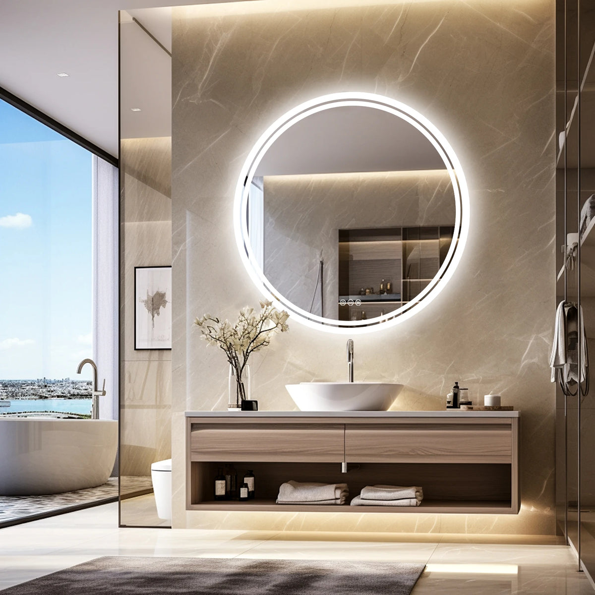 Bathroom Mirror Led Lights Circle Backlit Illuminated Wall