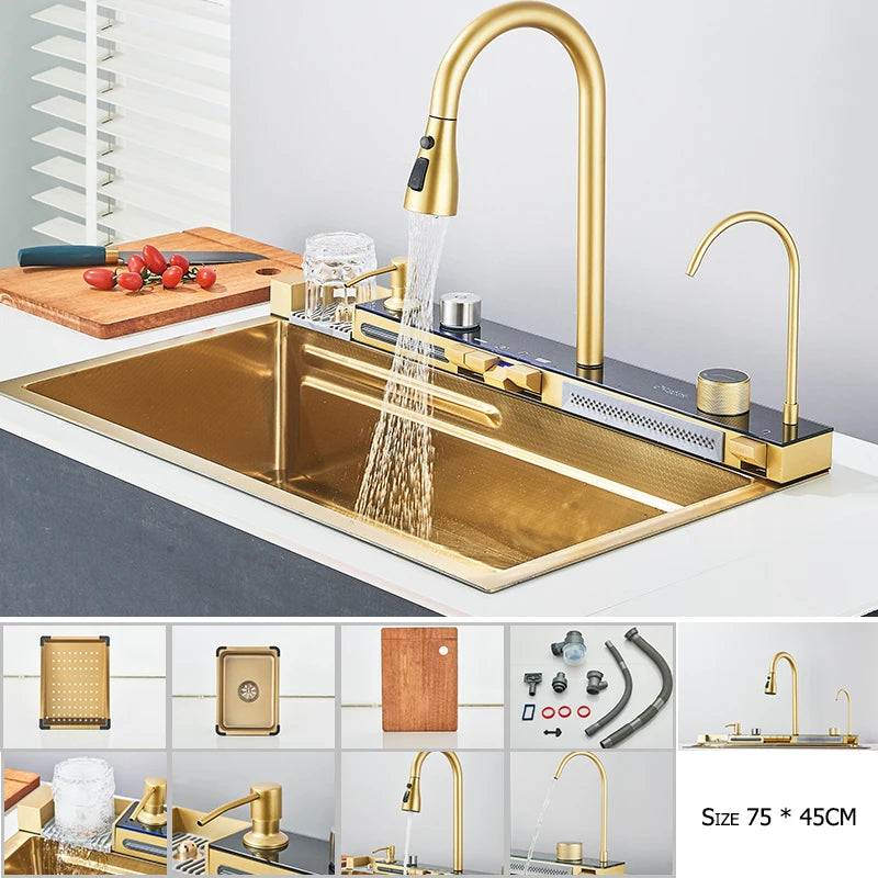 Golden Stainless Steel Sink Smart Digital Display Integrated