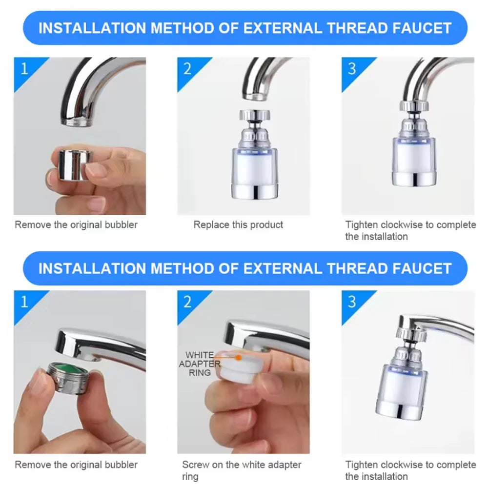 360 Degree Rotating Faucet Filters Bubbler Mount Anti-Splash