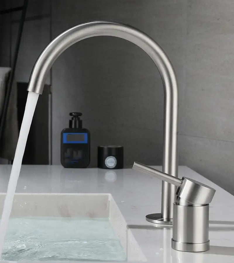 Stainless Steel Bathroom Basin Faucet Deck Mount 360