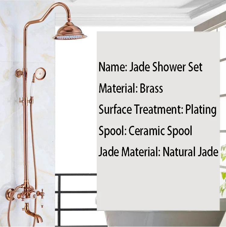 Brass Jade Shower Faucet Wall Mount Rose Gold