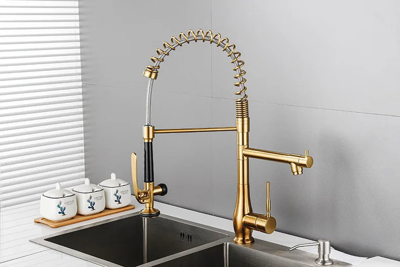 Faucet Brushed Nickel Pull-Out Faucet Swivel Dual Purpose