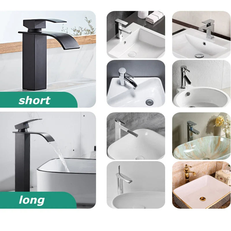Splash-Proof Dual Control Countertop Waterfall Faucet Bathroom
