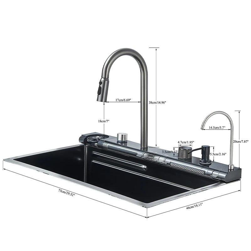 Grey Stainless Steel Waterfall Sink Large Slot Integrated