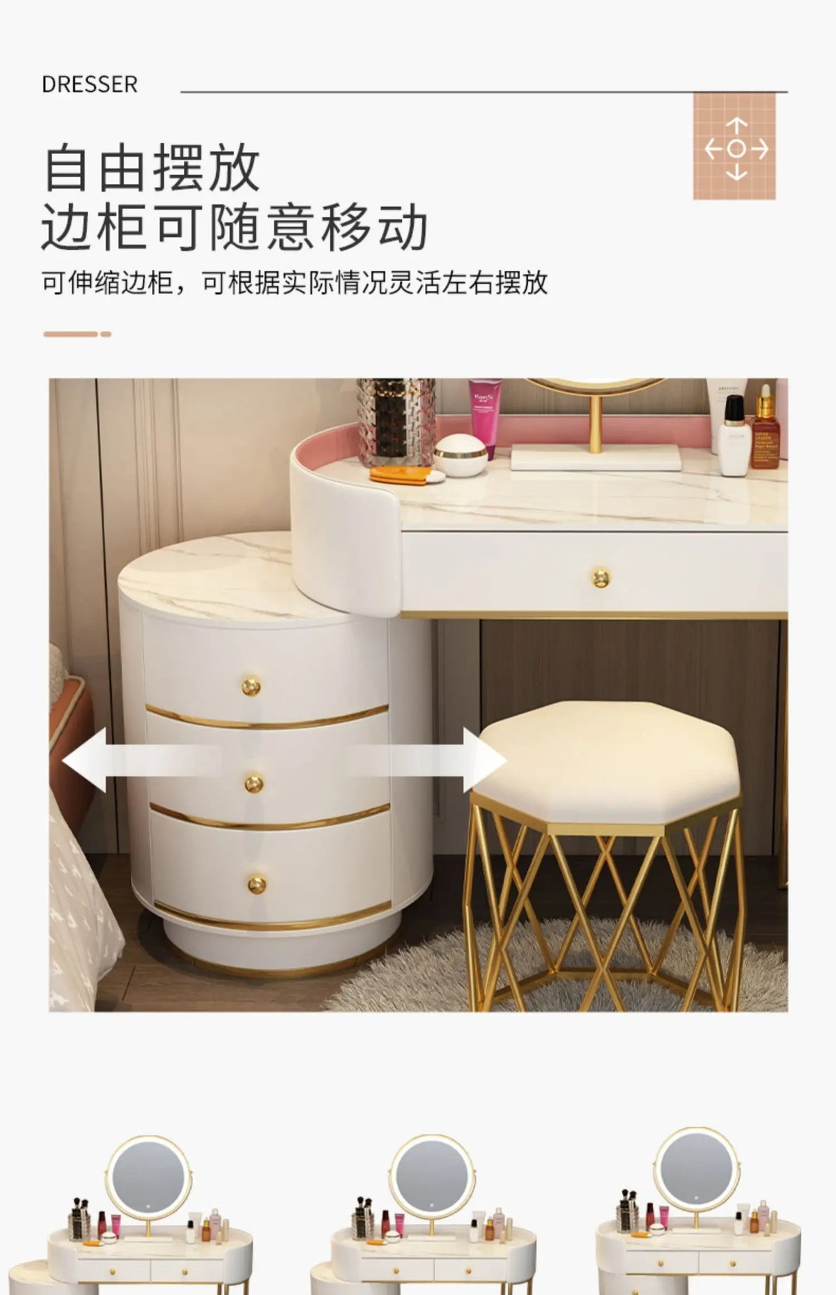 Pink White Vanity Table Women Luxury Nail European