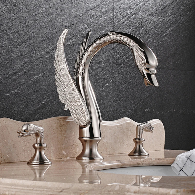 Golden Swan Shape Bathroom Faucet Basin Faucet Tap