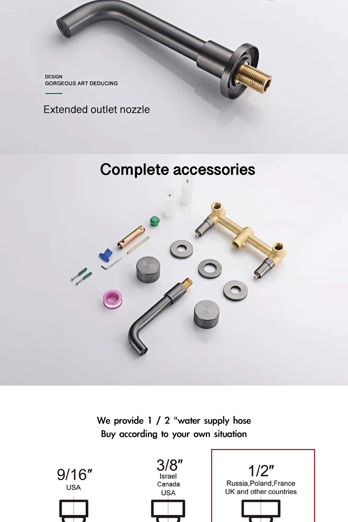 Luxury Black Bathroom Concealed Faucet Wall-Mounted Design Double