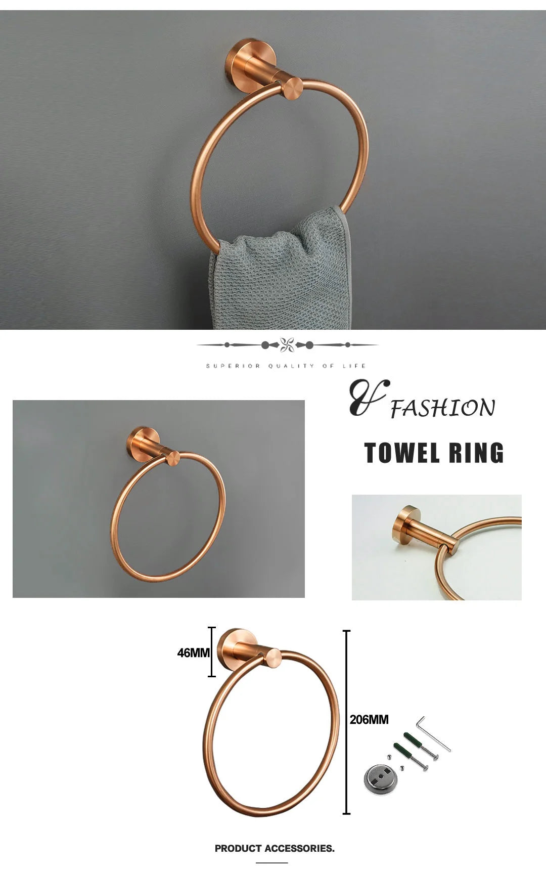 Brushed Rose Gold 304 Stainless Steel Bathroom Pendant