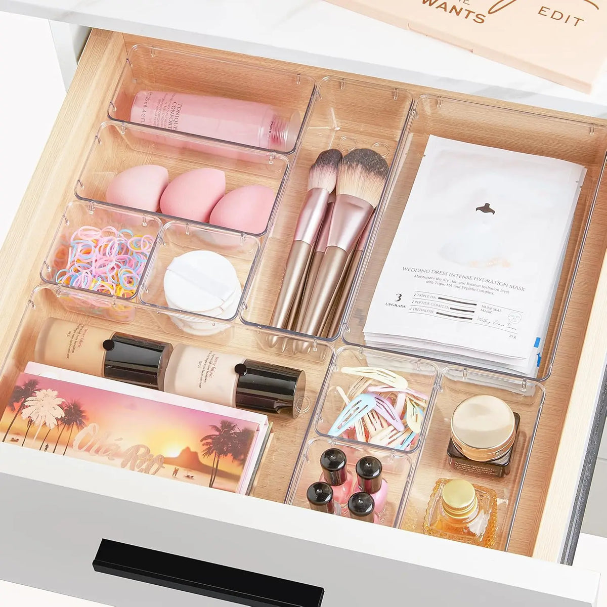 7pcs Clear Plastic Drawer Organizers Versatile Bathroom Vanity
