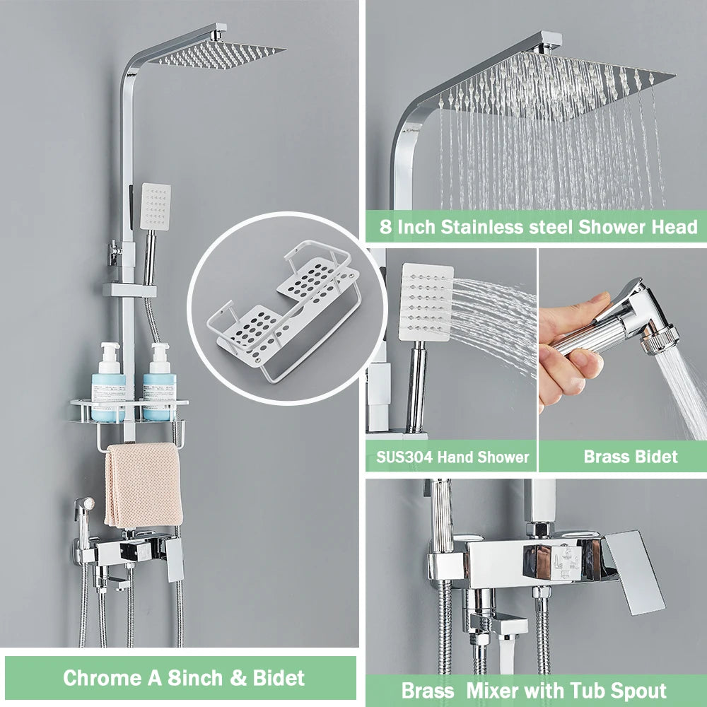 Rozin Rainfall Bathroom Shower Faucet Bidet Mixer Tap