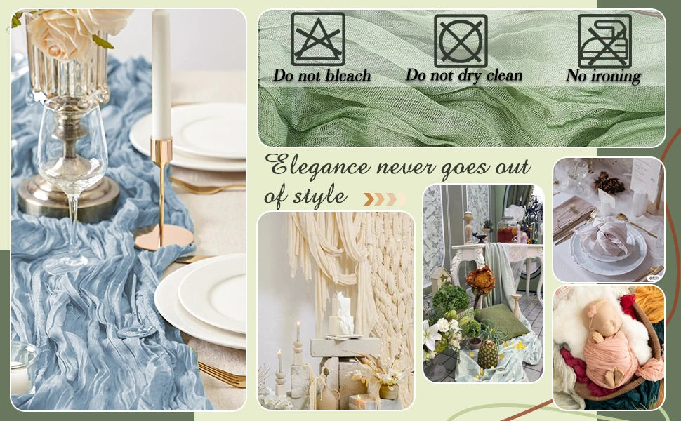 6-72pcs Sage Green Cheesecloth Table Runners Boho Gauze