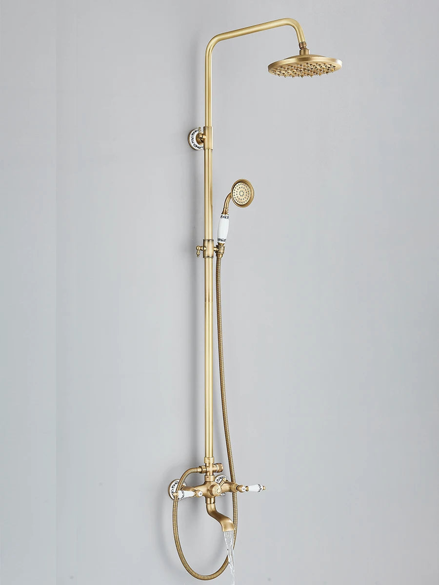 Retro Shower System Antique Brass Rainfall Shower Handheld